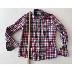 Flag & Anthem Long Sleeved Button Down Red White And Blue Plaid